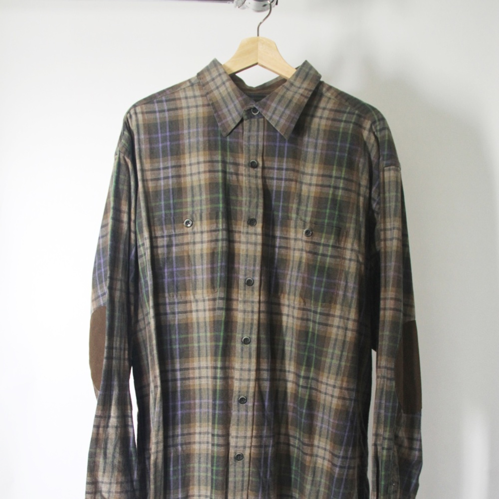 Alex Cannon Men's Brown & Tan Plaid Long-Sleeve Button Down Shirt